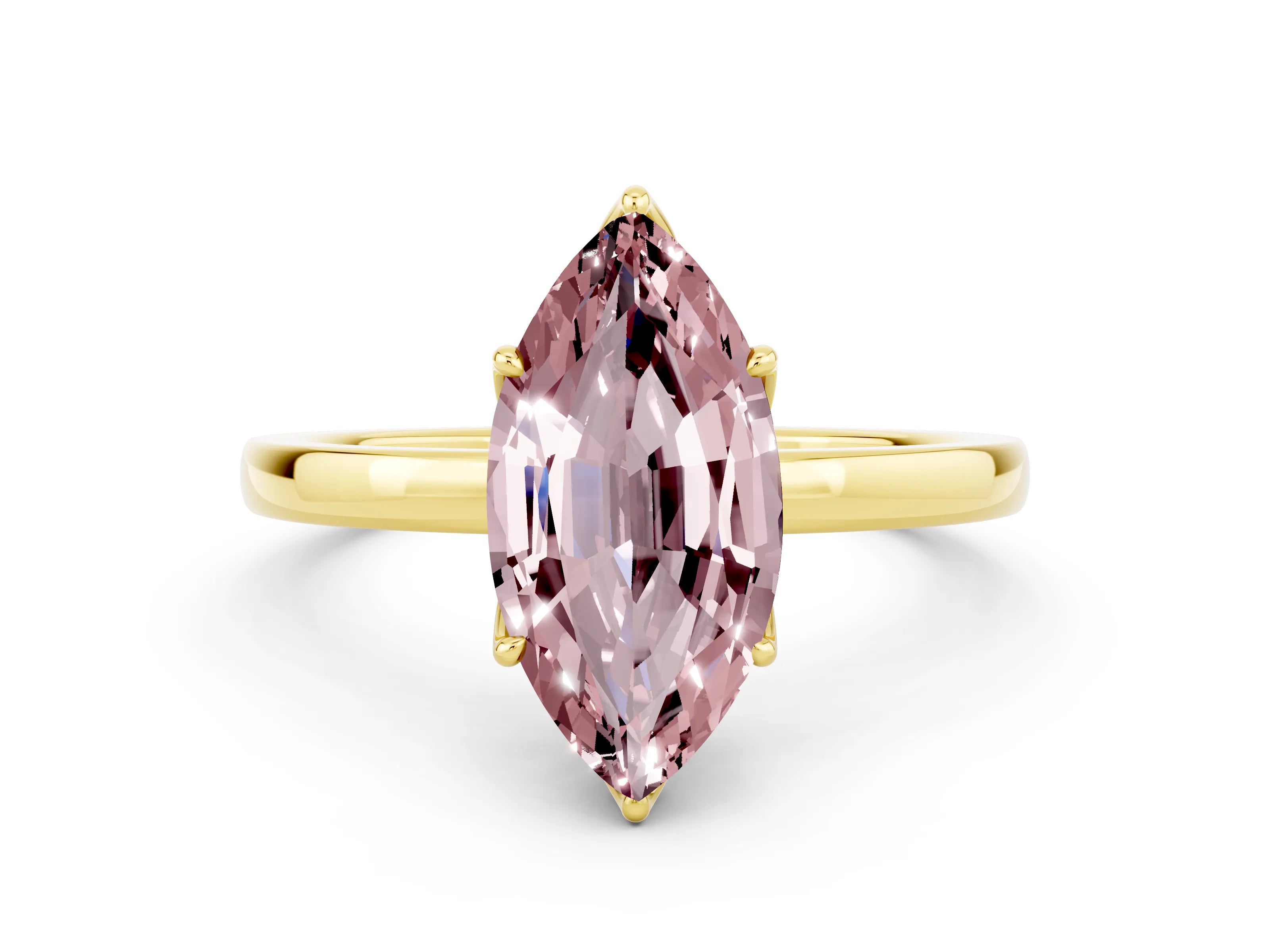 Yellow gold Marquise Cut Solitaire Diamond Ring with Thin Band and Four-Prong Setting