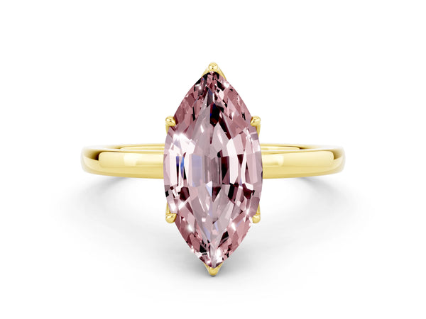 Yellow gold Marquise Cut Solitaire Diamond Ring with Thin Band and Four-Prong Setting