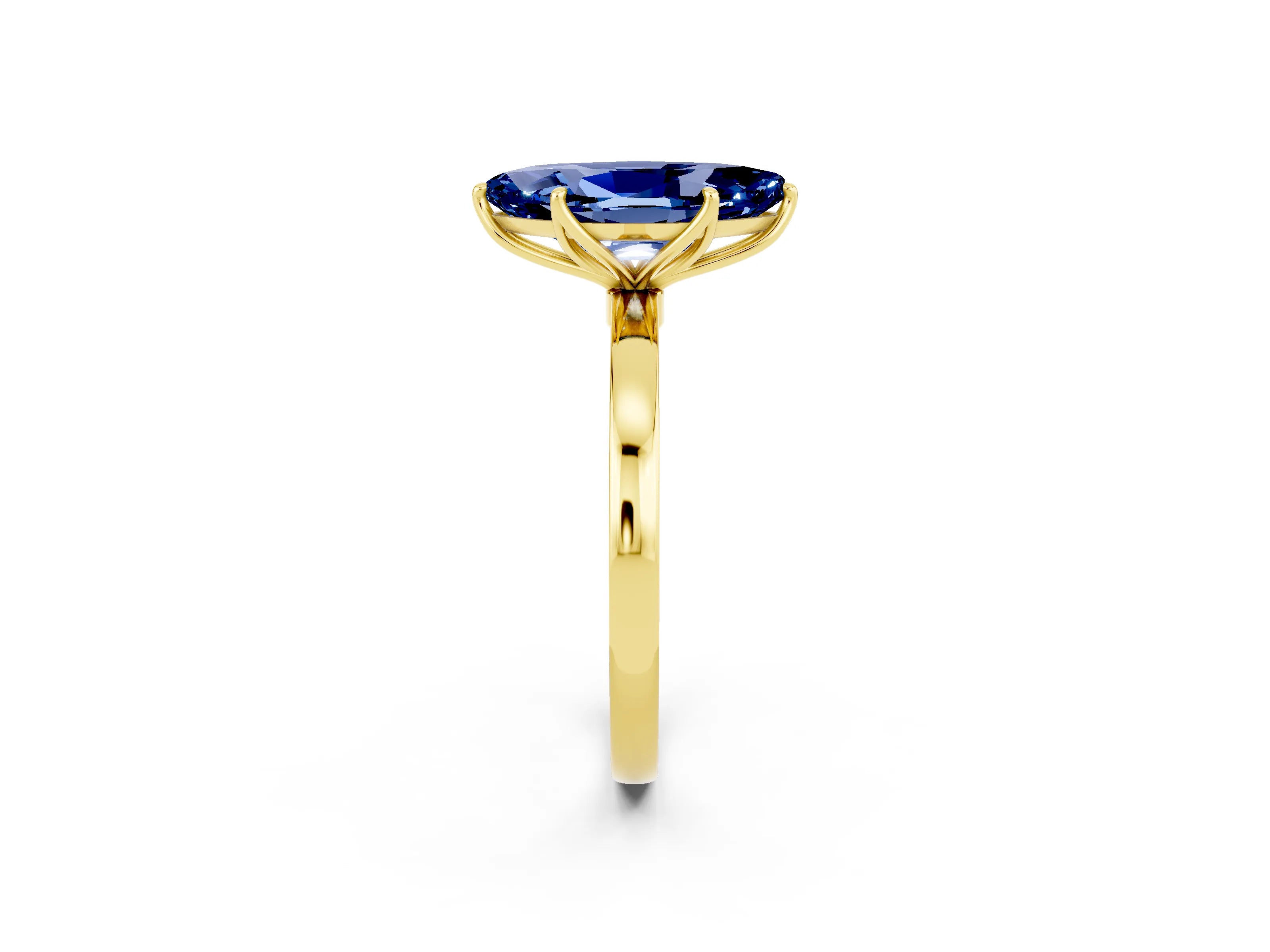 Yellow gold Marquise Cut Solitaire Diamond Ring with Thin Band and Four-Prong Setting_2
