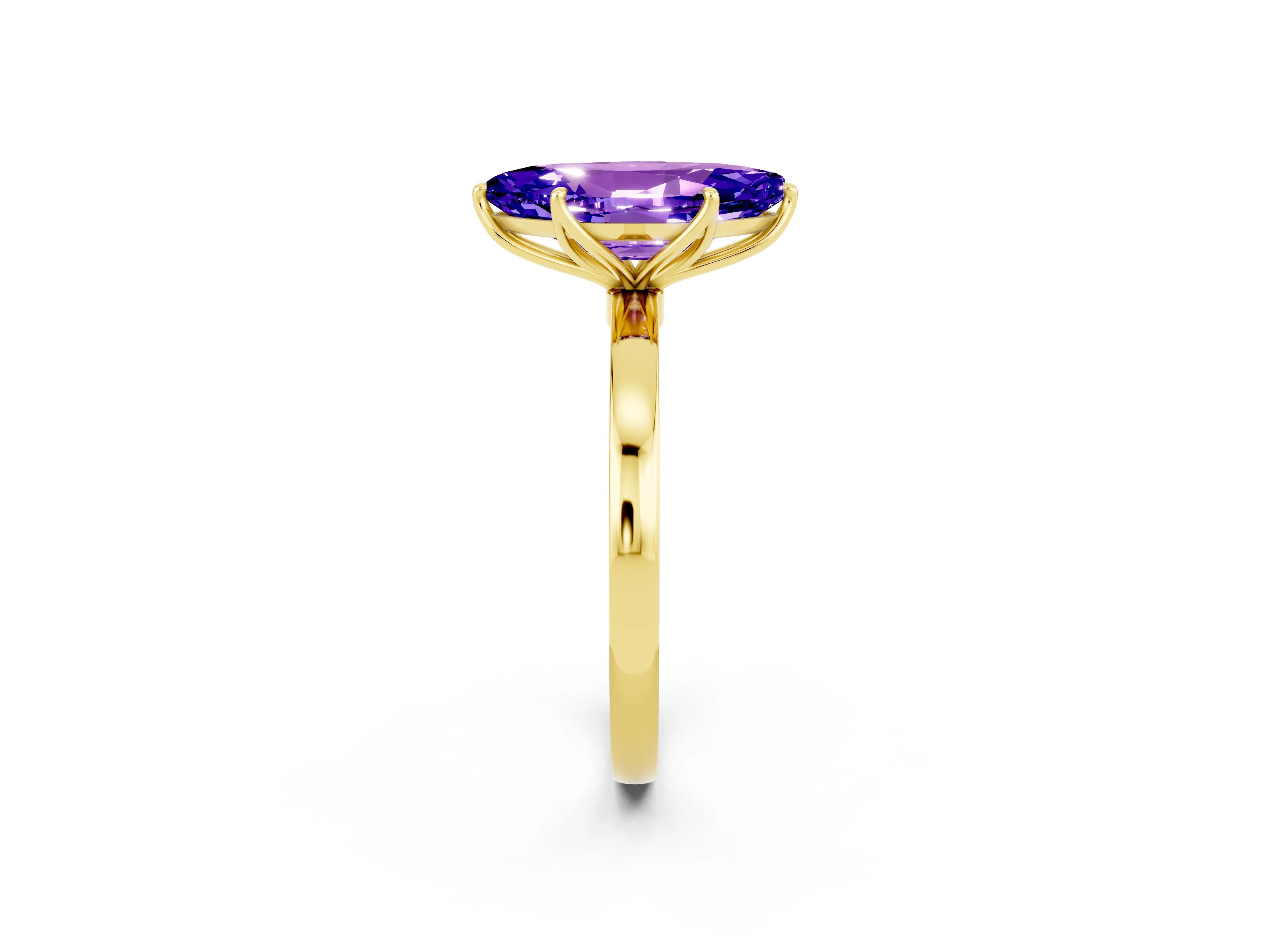 Yellow gold Marquise Cut Solitaire Diamond Ring with Thin Band and Four-Prong Setting_2