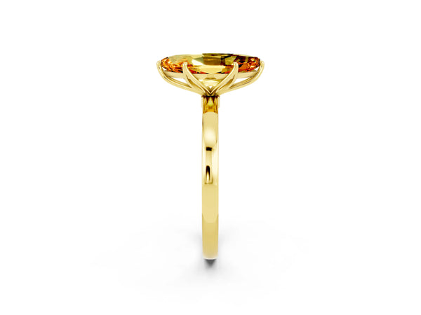 Yellow gold Marquise Cut Citrine Solitaire Ring with Thin Band and Prong Setting
