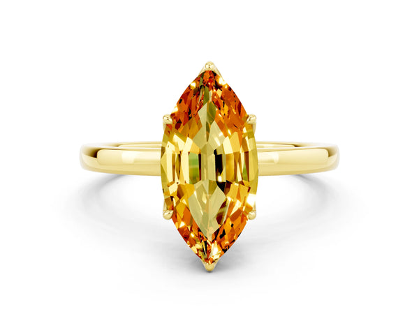 Yellow gold Marquise Cut Citrine Solitaire Ring with Thin Band and Prong Setting