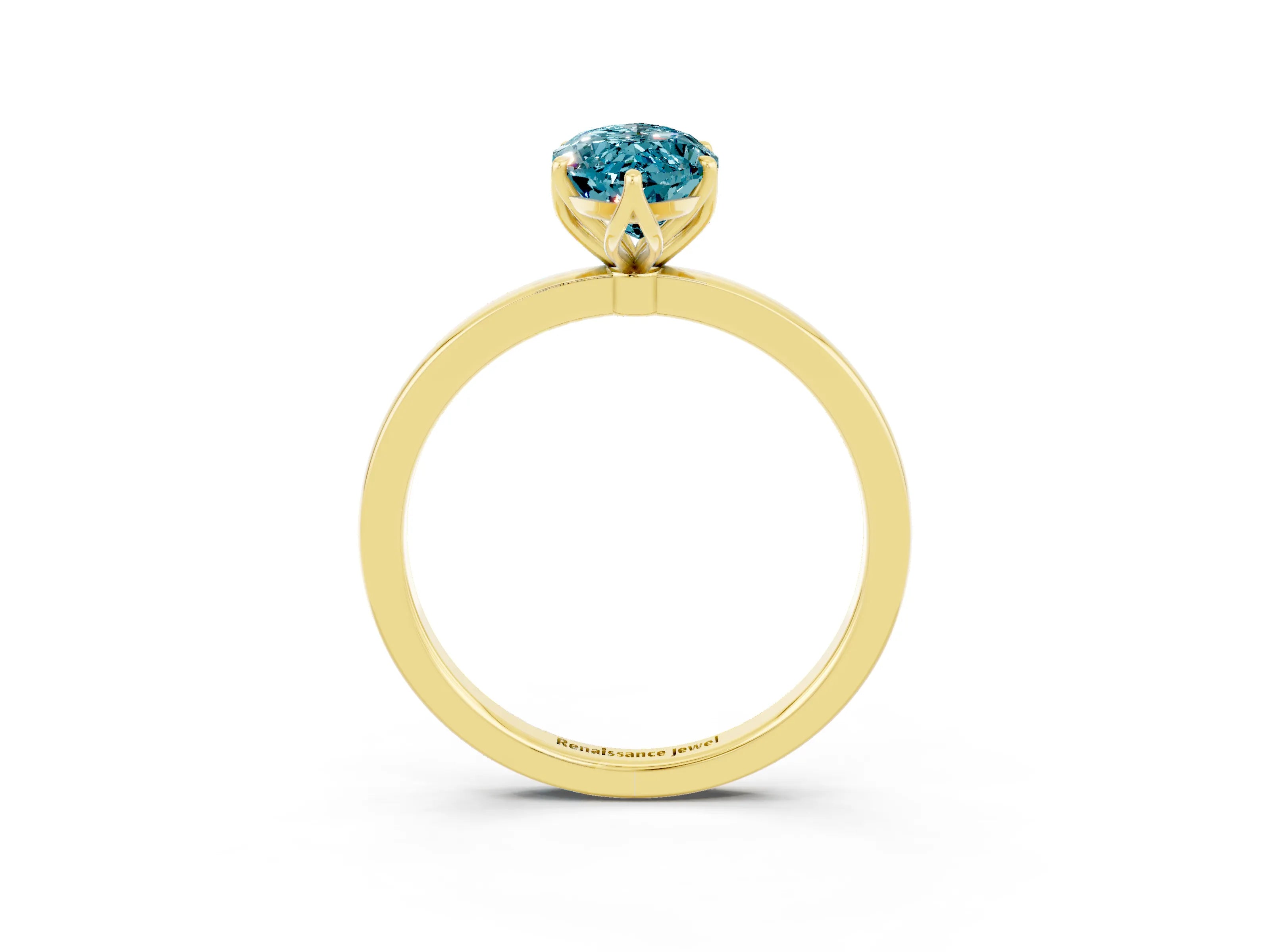 Yellow gold Marquise Cut Solitaire Diamond Ring with Thin Band and Four-Prong Setting_3