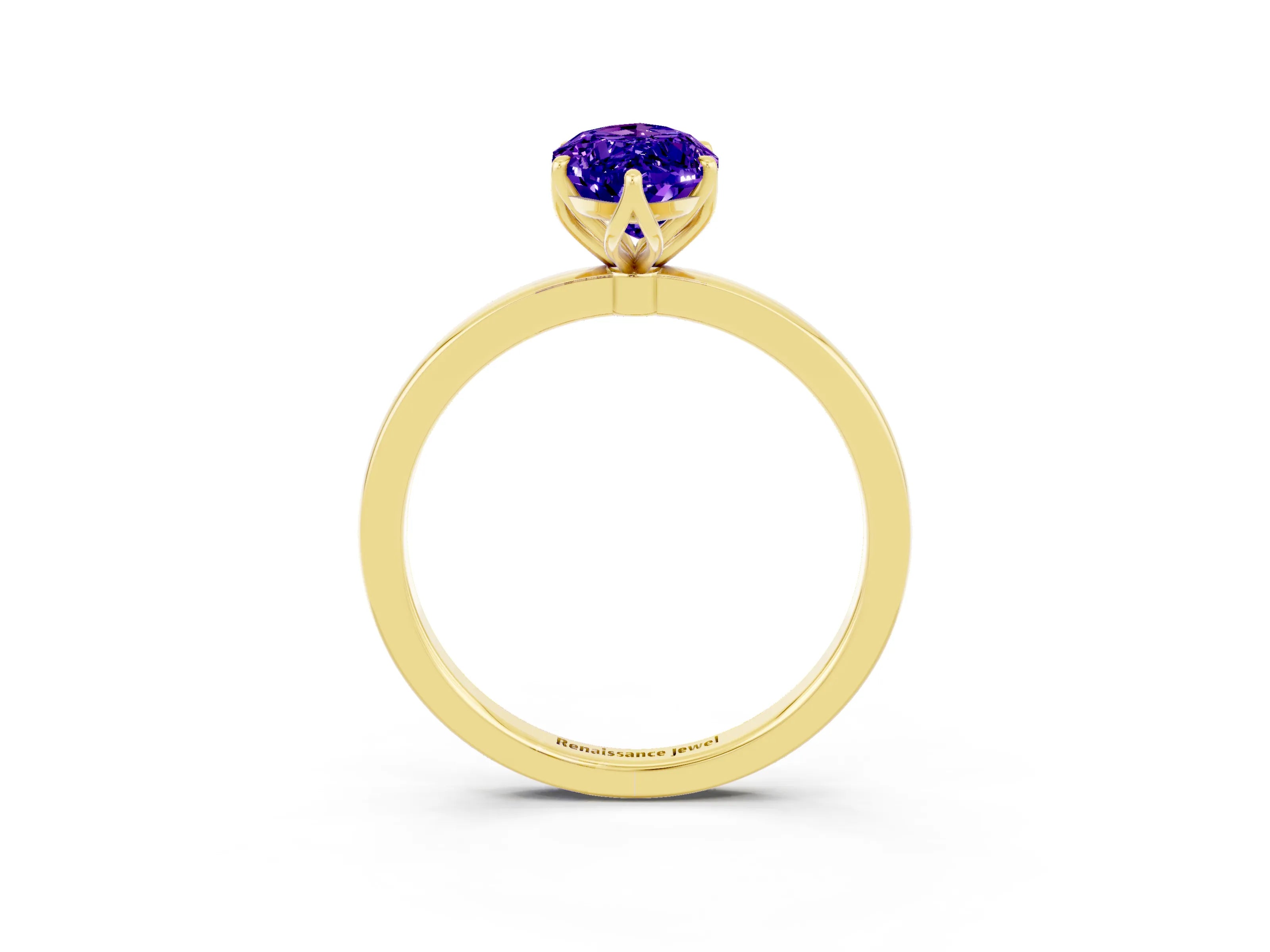 Yellow gold Marquise Cut Solitaire Diamond Ring with Thin Band and Four-Prong Setting_3