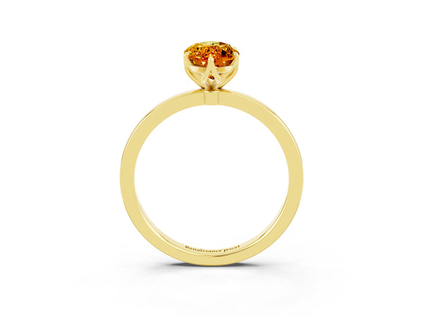 Yellow gold Marquise Cut Citrine Solitaire Ring with Thin Band and Prong Setting