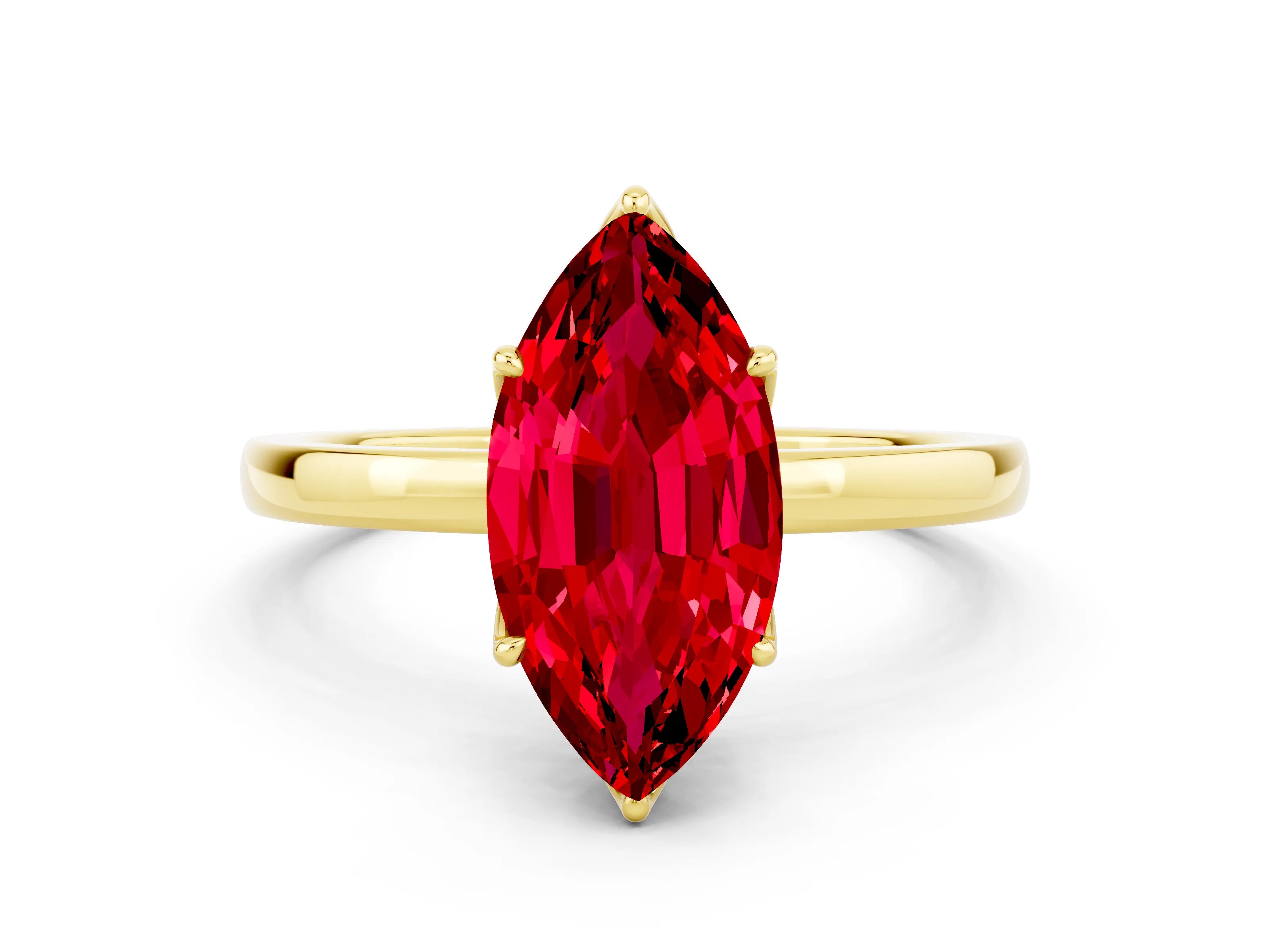 Yellow gold Marquise Cut Solitaire Diamond Ring with Thin Band and Four-Prong Setting