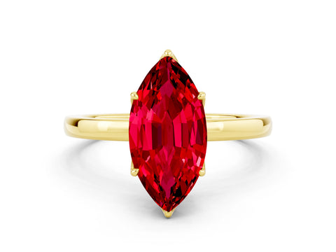 Yellow gold Marquise Cut Solitaire Diamond Ring with Thin Band and Four-Prong Setting