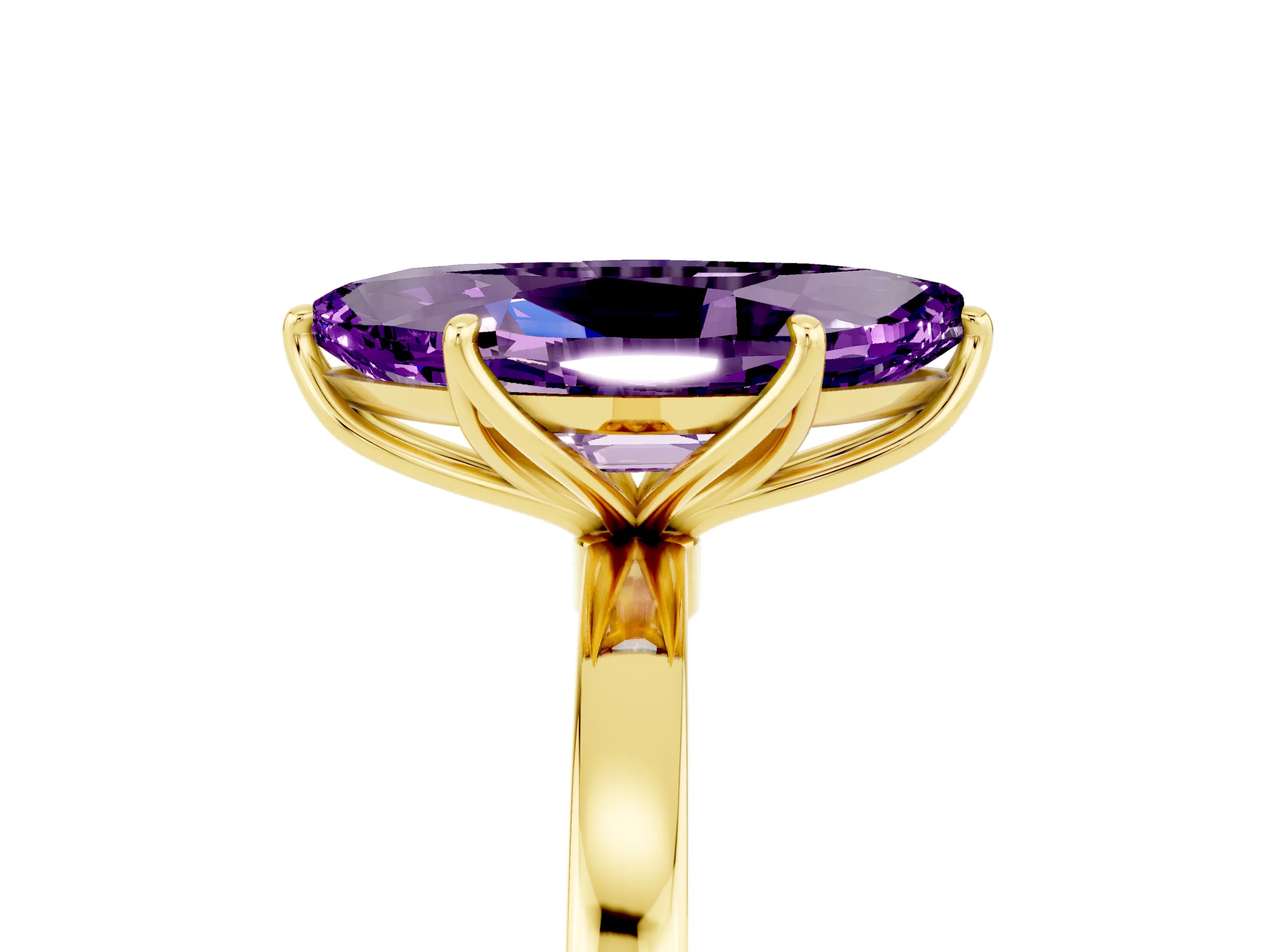 Yellow gold Marquise Cut Solitaire Diamond Ring with Thin Band and Four-Prong Setting_5