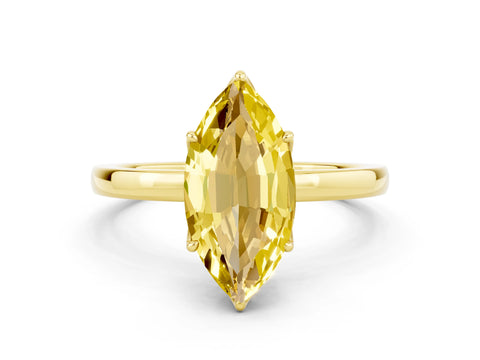 Yellow gold Marquise Cut Solitaire Diamond Ring with Thin Band and Four-Prong Setting