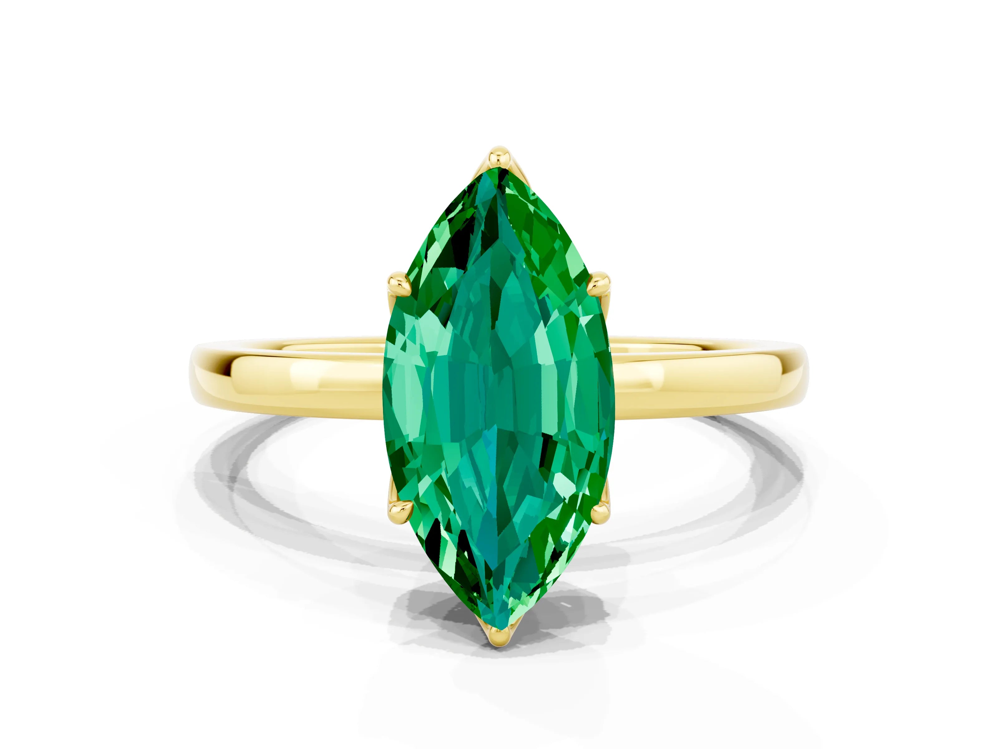 Yellow gold Marquise Cut Solitaire Diamond Ring with Thin Band and Four-Prong Setting
