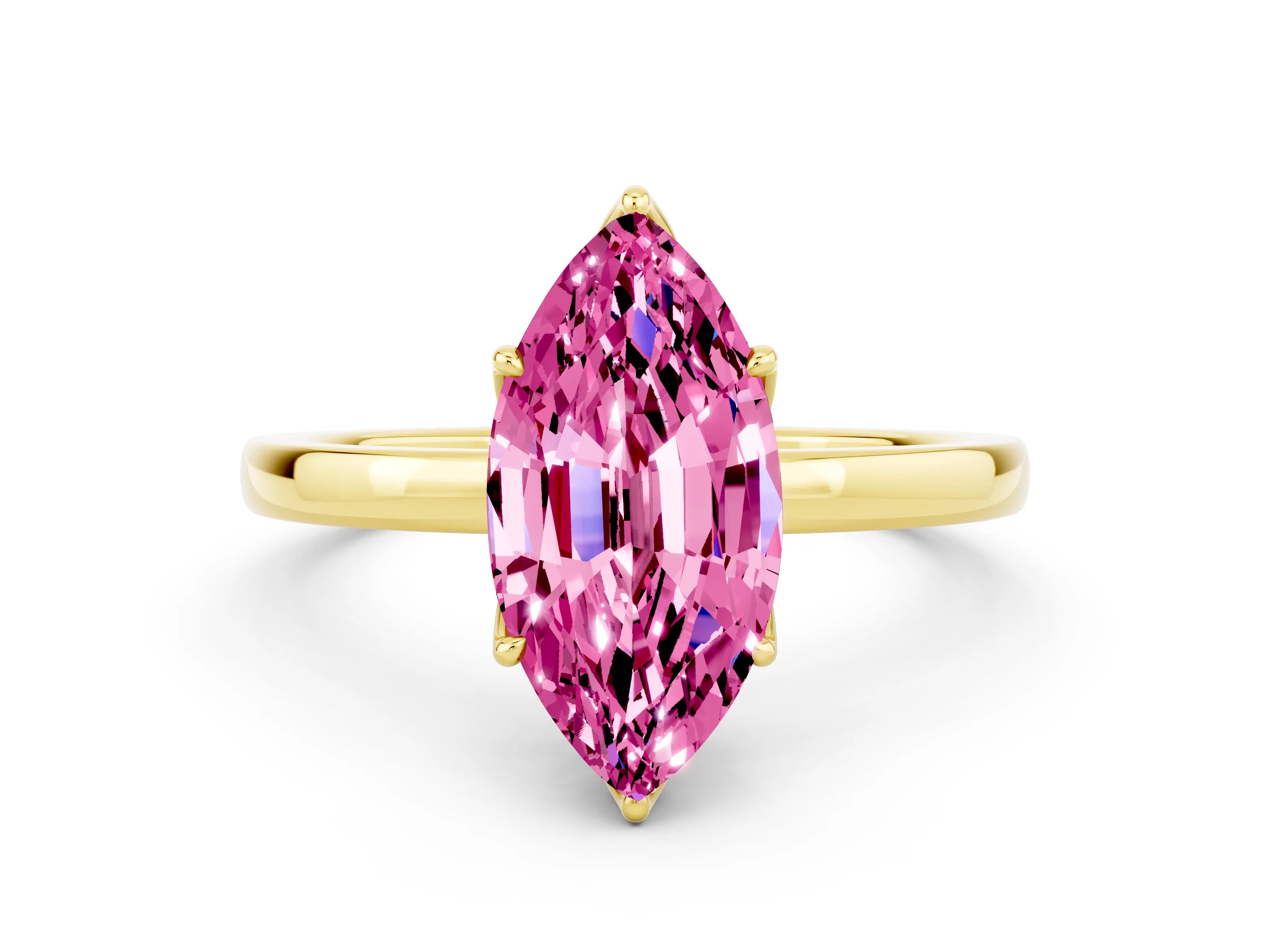 Yellow gold Marquise Cut Solitaire Diamond Ring with Thin Band and Four-Prong Setting