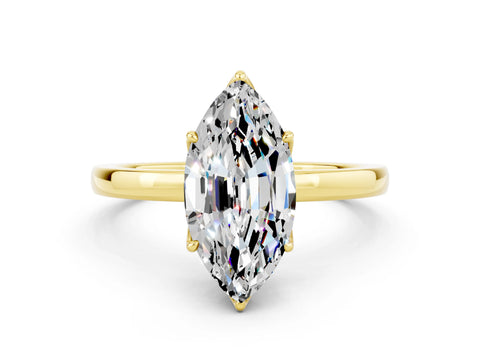 Yellow gold Marquise Cut Solitaire Diamond Ring with Thin Band and Four-Prong Setting
