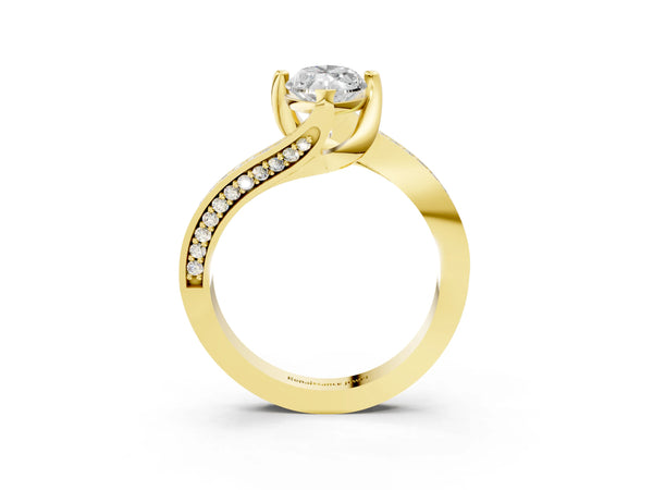 Yellow Gold Marquise Bypass Solitaire Engagement Ring Setting with Swirl Pave Band