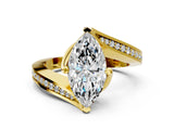 Yellow gold Marquise Cut Solitaire Diamond Twist Band with Pavé Setting and Four-Prong Setting_7