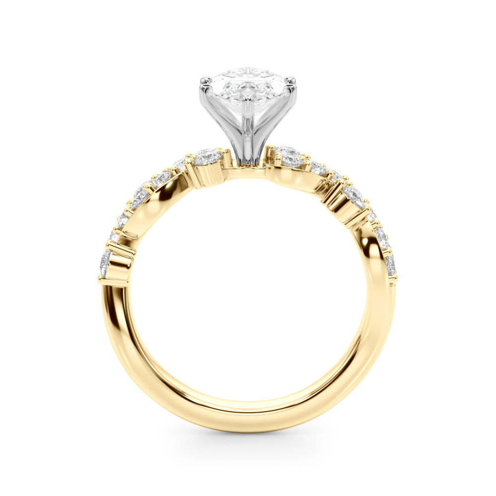 Yellow gold Marquise Cut Solitaire Diamond Twisted Band with Pave Setting 2