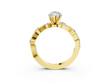 Yellow gold Marquise Cut Solitaire Diamond Twisted Band with Pave Setting_74