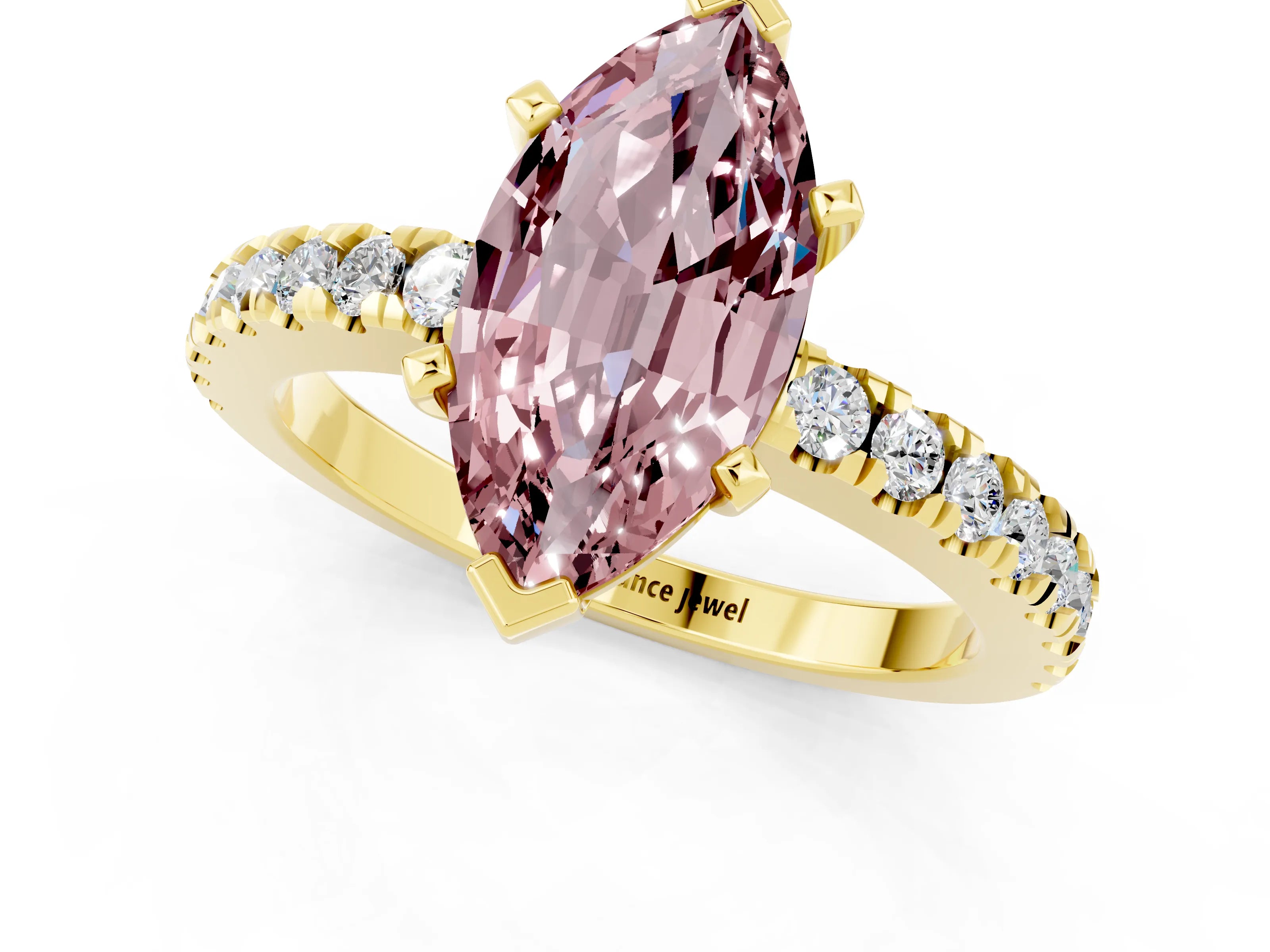 Yellow gold Marquise Cut Solitaire Diamond with Pavé Band and Four-Prong Setting_1