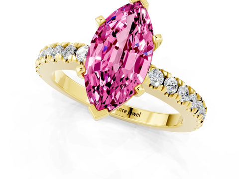 Yellow gold Marquise Cut Solitaire Diamond with Pavé Band and Four-Prong Setting_1