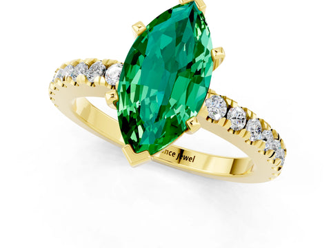 Yellow gold Marquise Cut Solitaire Diamond with Pavé Band and Four-Prong Setting_1