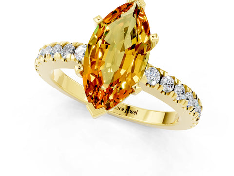 Yellow gold Marquise Cut Solitaire Diamond with Pavé Band and Four-Prong Setting_1
