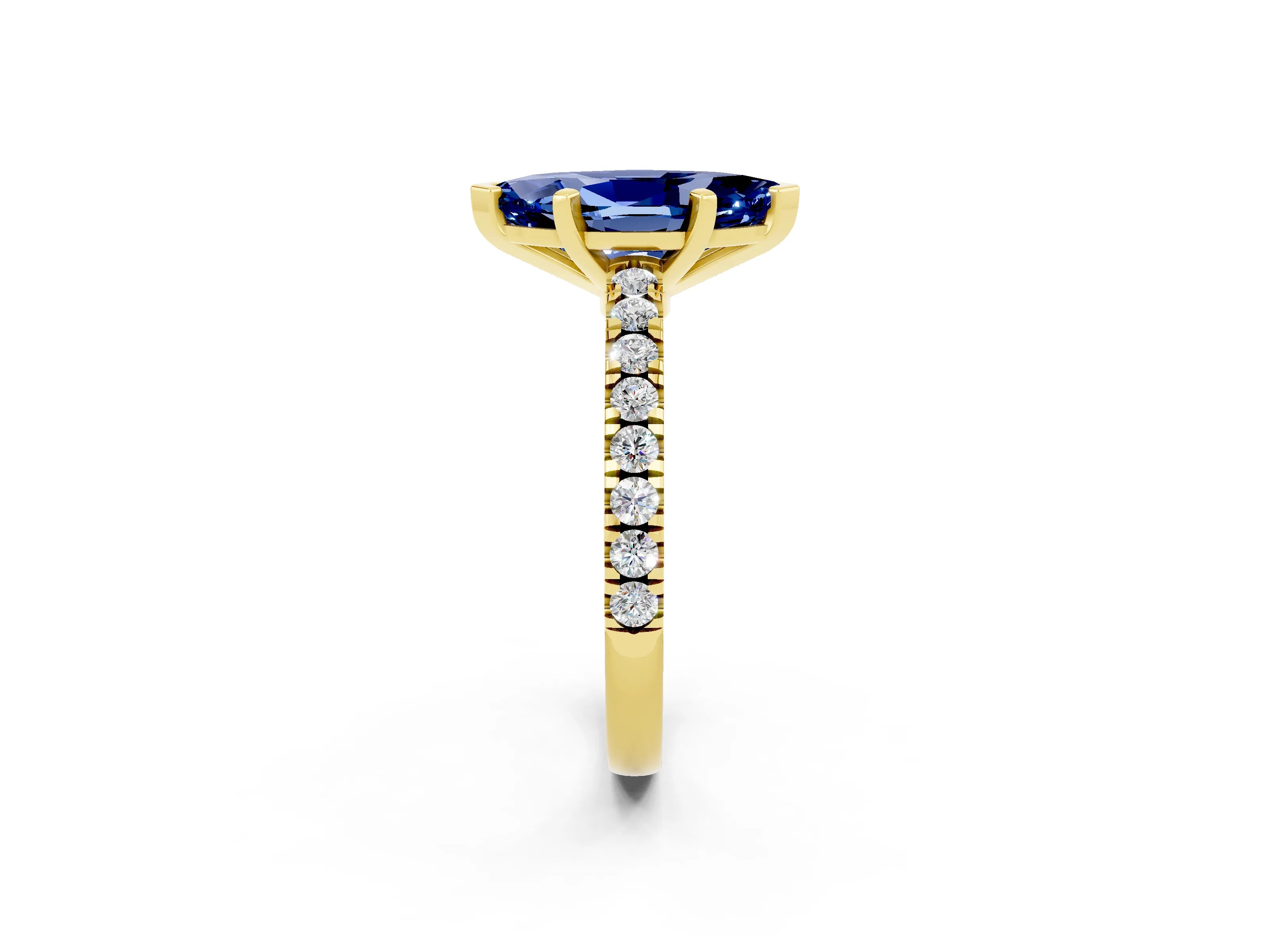 Yellow gold Marquise Cut Solitaire Diamond with Pavé Band and Four-Prong Setting_2