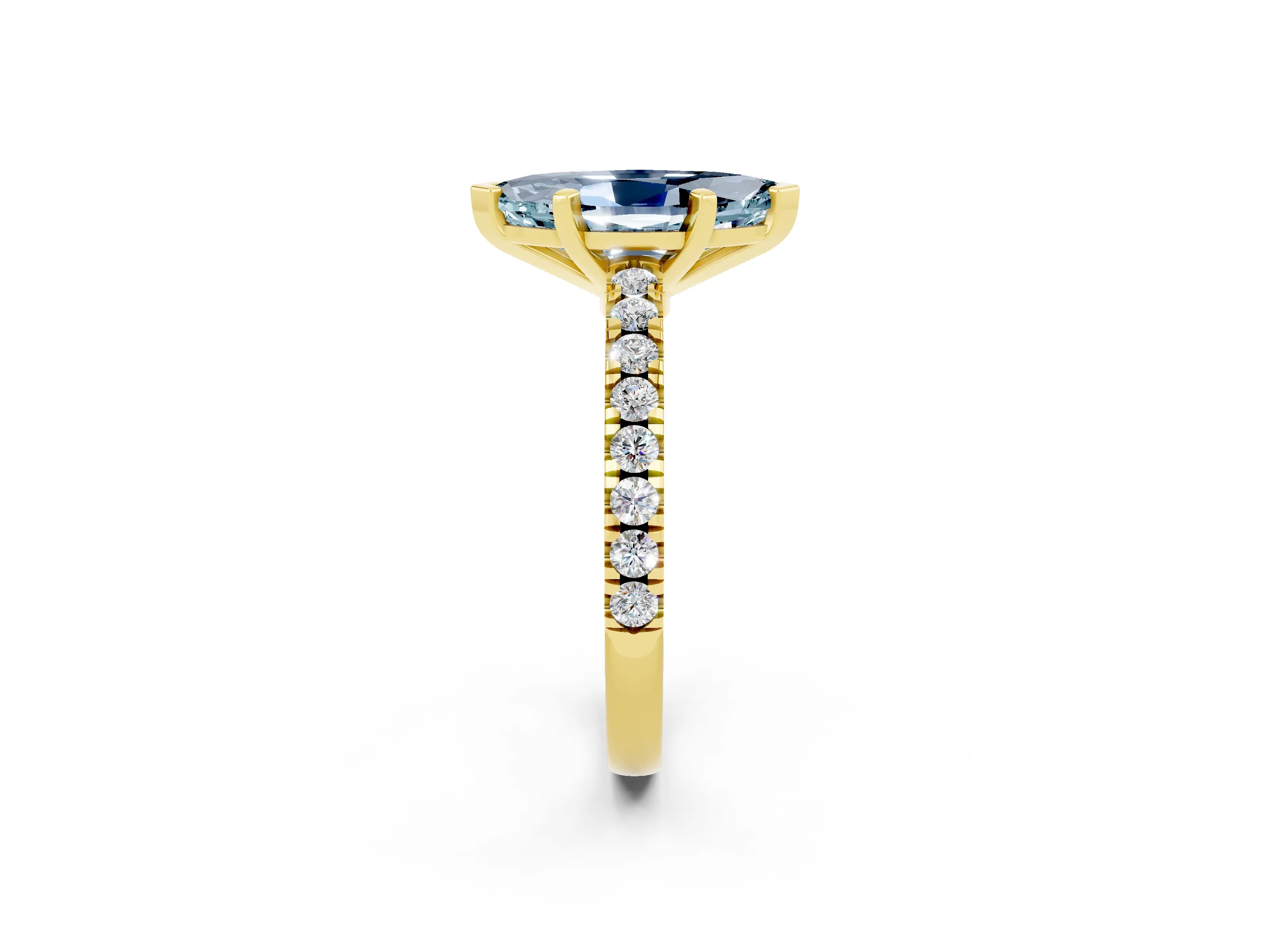 Yellow gold Marquise Cut Solitaire Diamond with Pavé Band and Four-Prong Setting_2
