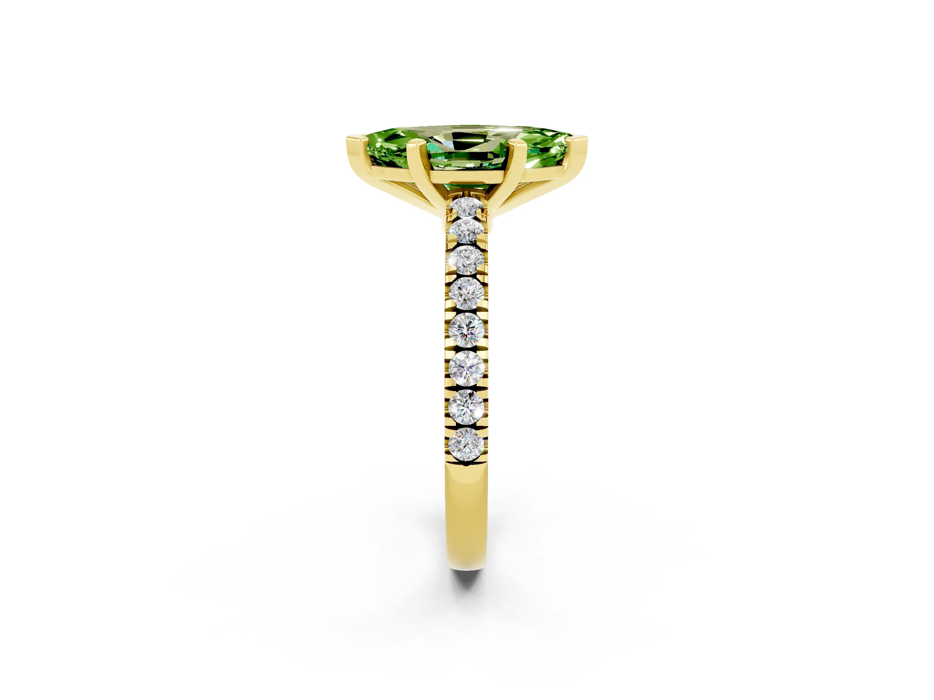 Yellow gold Marquise Cut Solitaire Diamond with Pavé Band and Four-Prong Setting_2