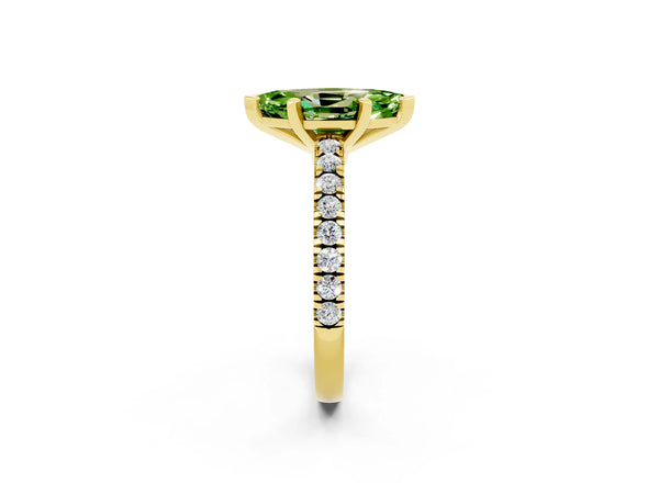 Yellow gold Marquise Cut Solitaire Peridot with Pavé Band and Four-Prong Setting