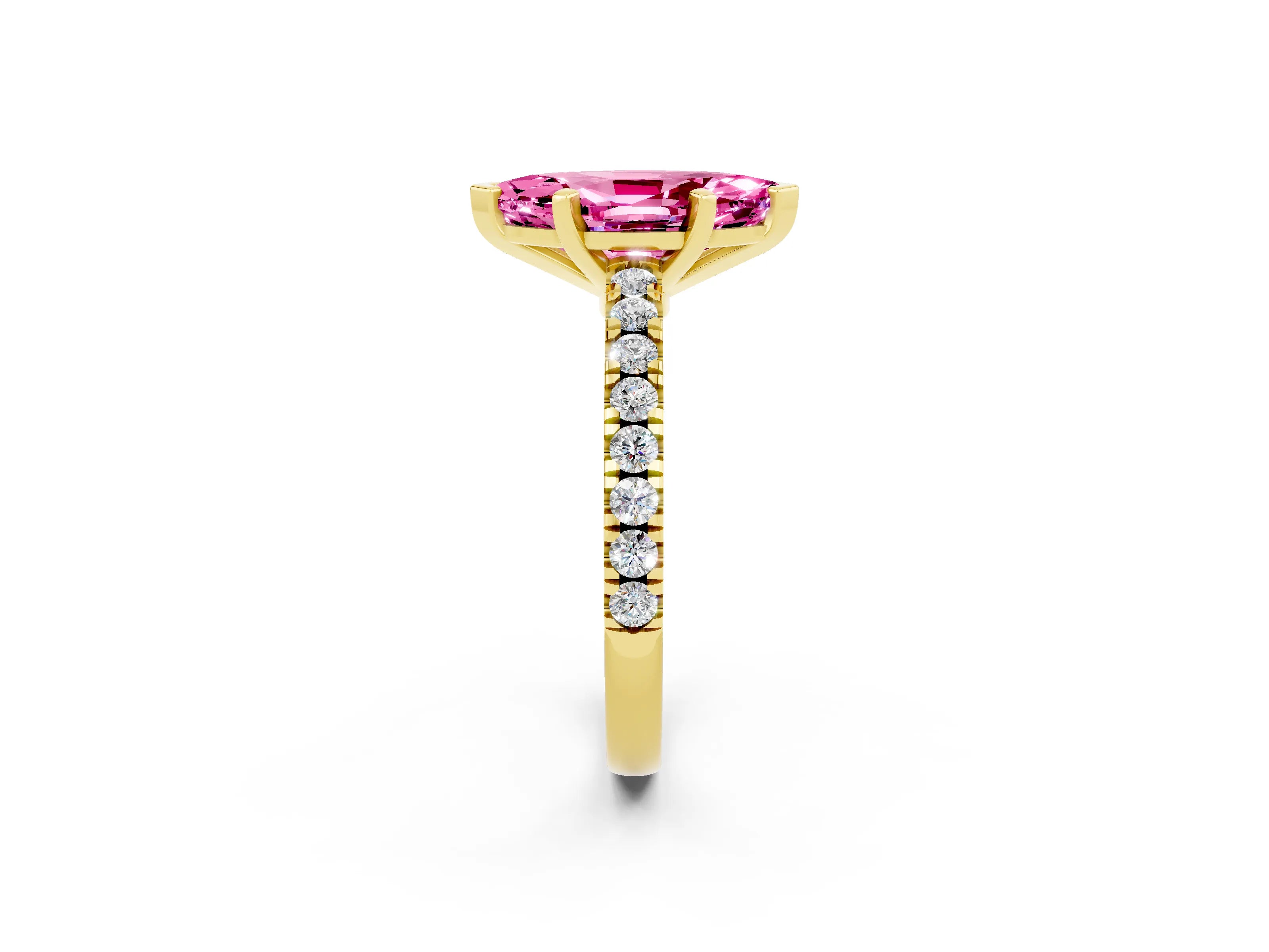 Yellow gold Marquise Cut Solitaire Diamond with Pavé Band and Four-Prong Setting_2