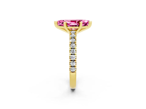 Yellow gold Marquise Cut Solitaire Diamond with Pavé Band and Four-Prong Setting_2
