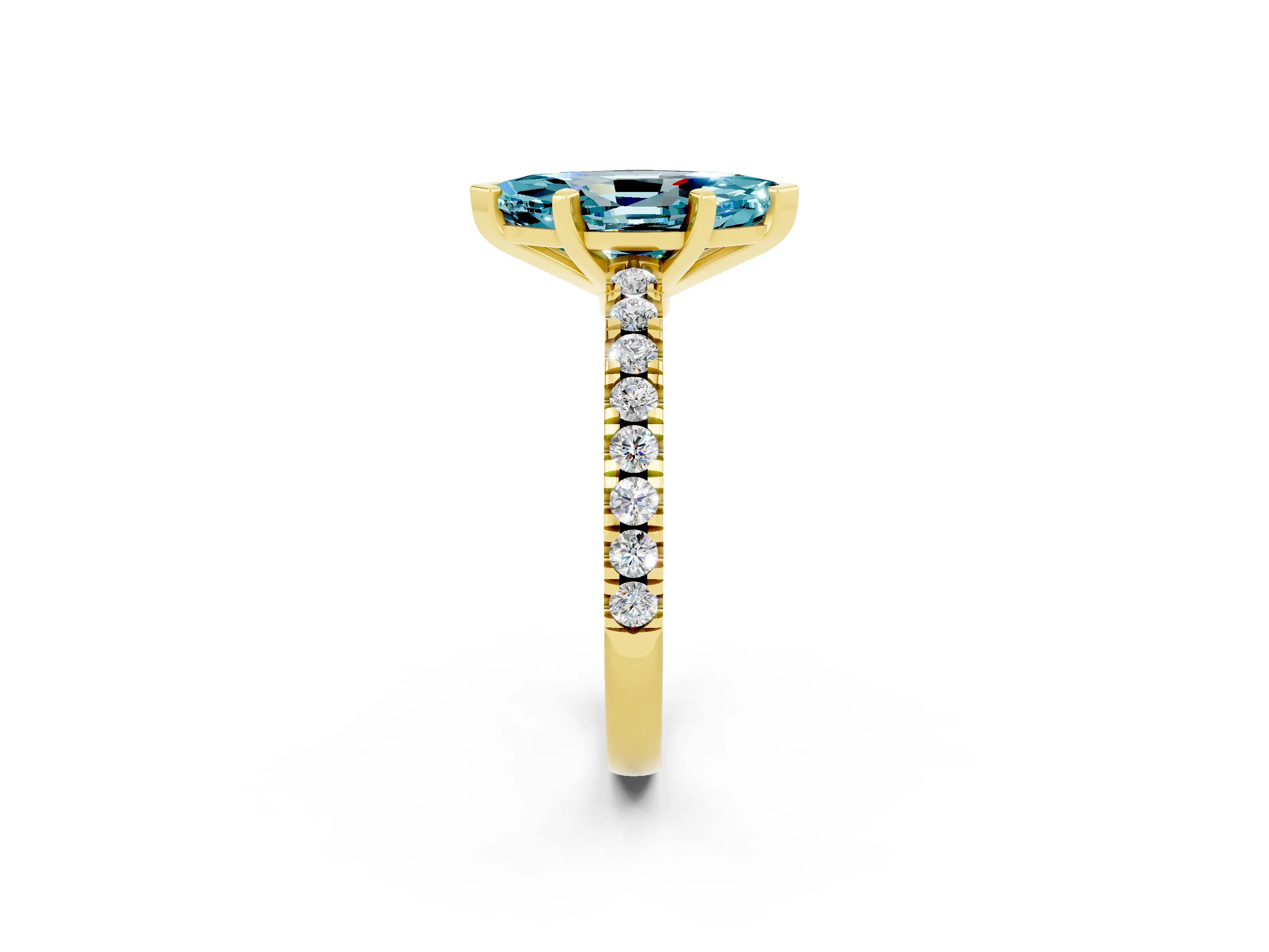 Yellow gold Marquise Cut Solitaire Diamond with Pavé Band and Four-Prong Setting_2