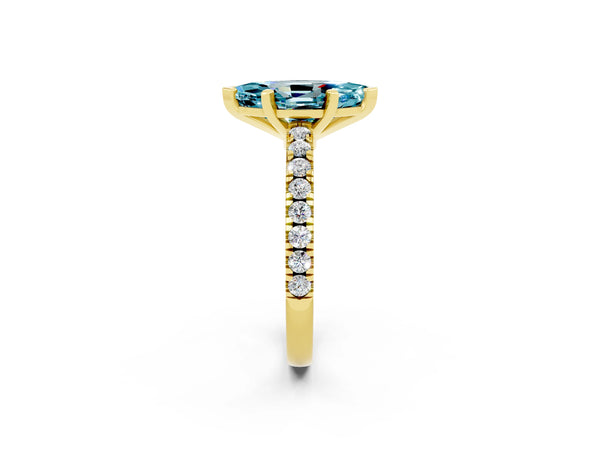 Yellow gold Marquise Cut Solitaire Diamond with Pavé Band and Four-Prong Setting
