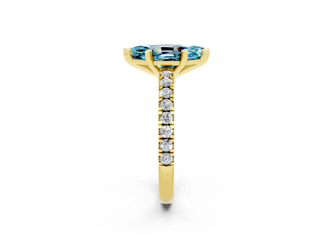 Yellow gold Marquise Cut Solitaire Diamond with Pavé Band and Four-Prong Setting_2