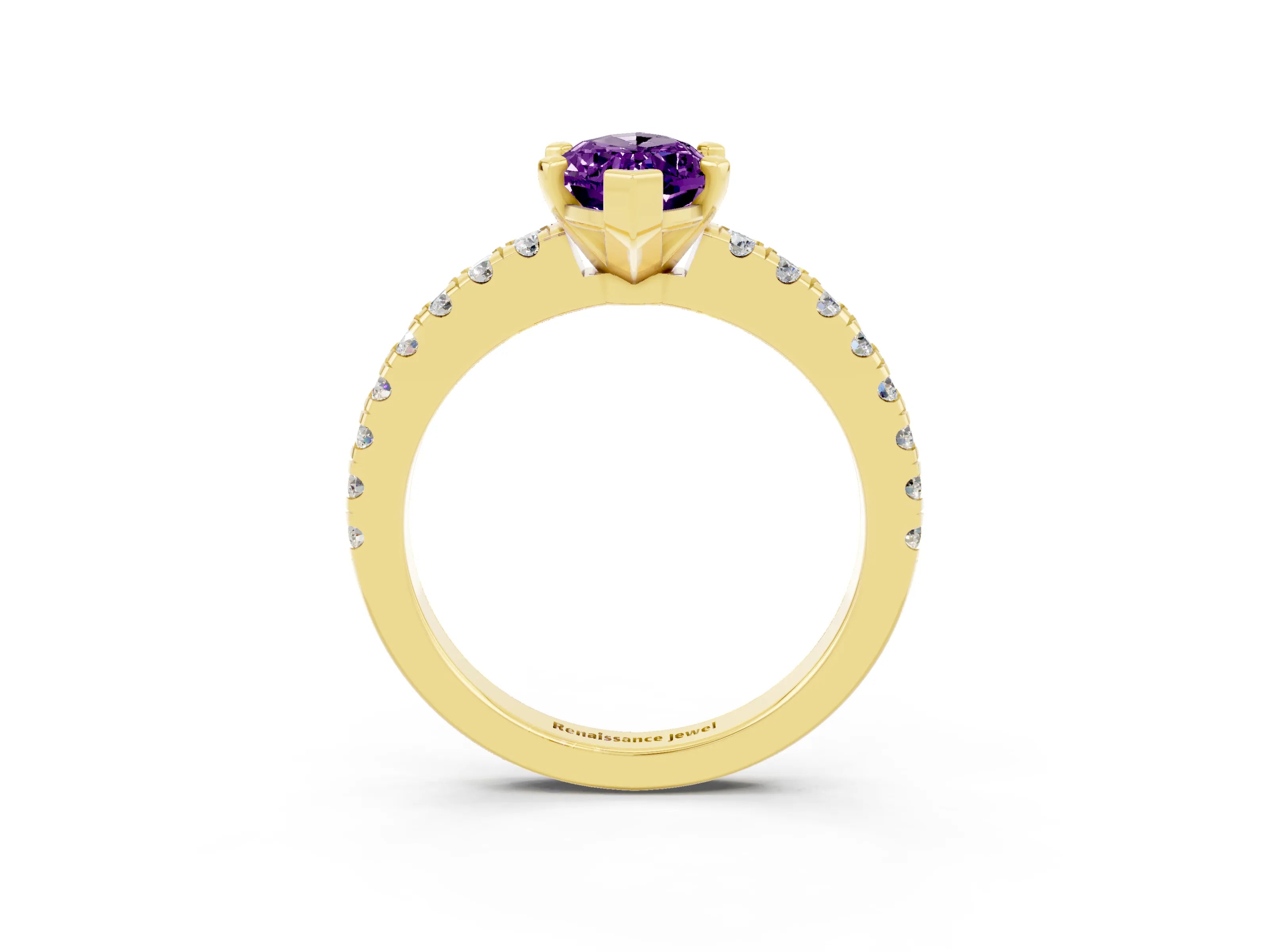 Yellow gold Marquise Cut Solitaire Diamond with Pavé Band and Four-Prong Setting_3