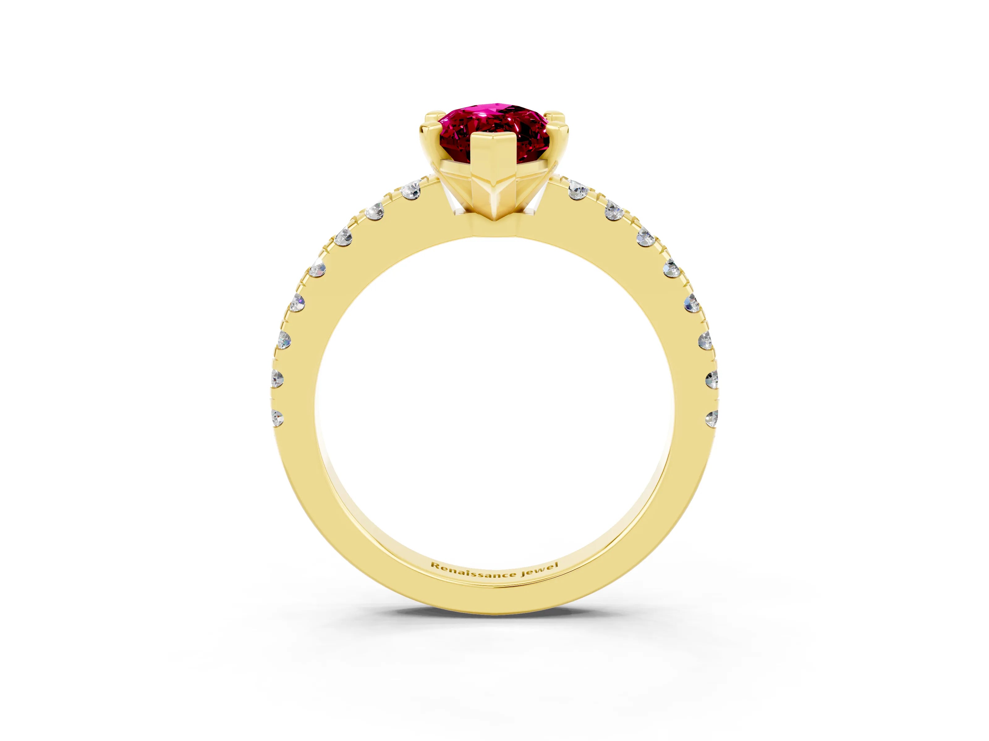 Yellow gold Marquise Cut Solitaire Diamond with Pavé Band and Four-Prong Setting_3