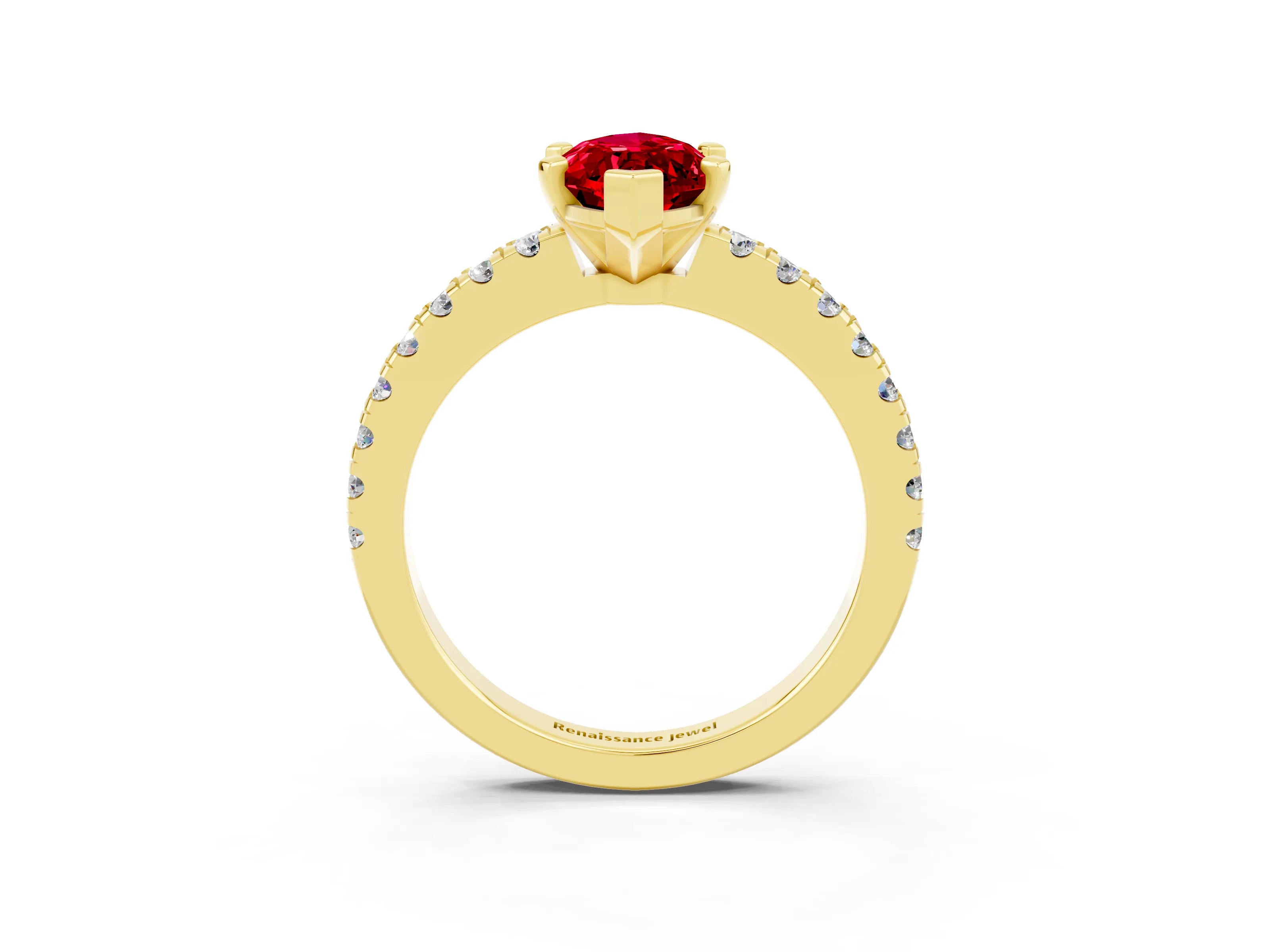 Yellow gold Marquise Cut Solitaire Diamond with Pavé Band and Four-Prong Setting_3