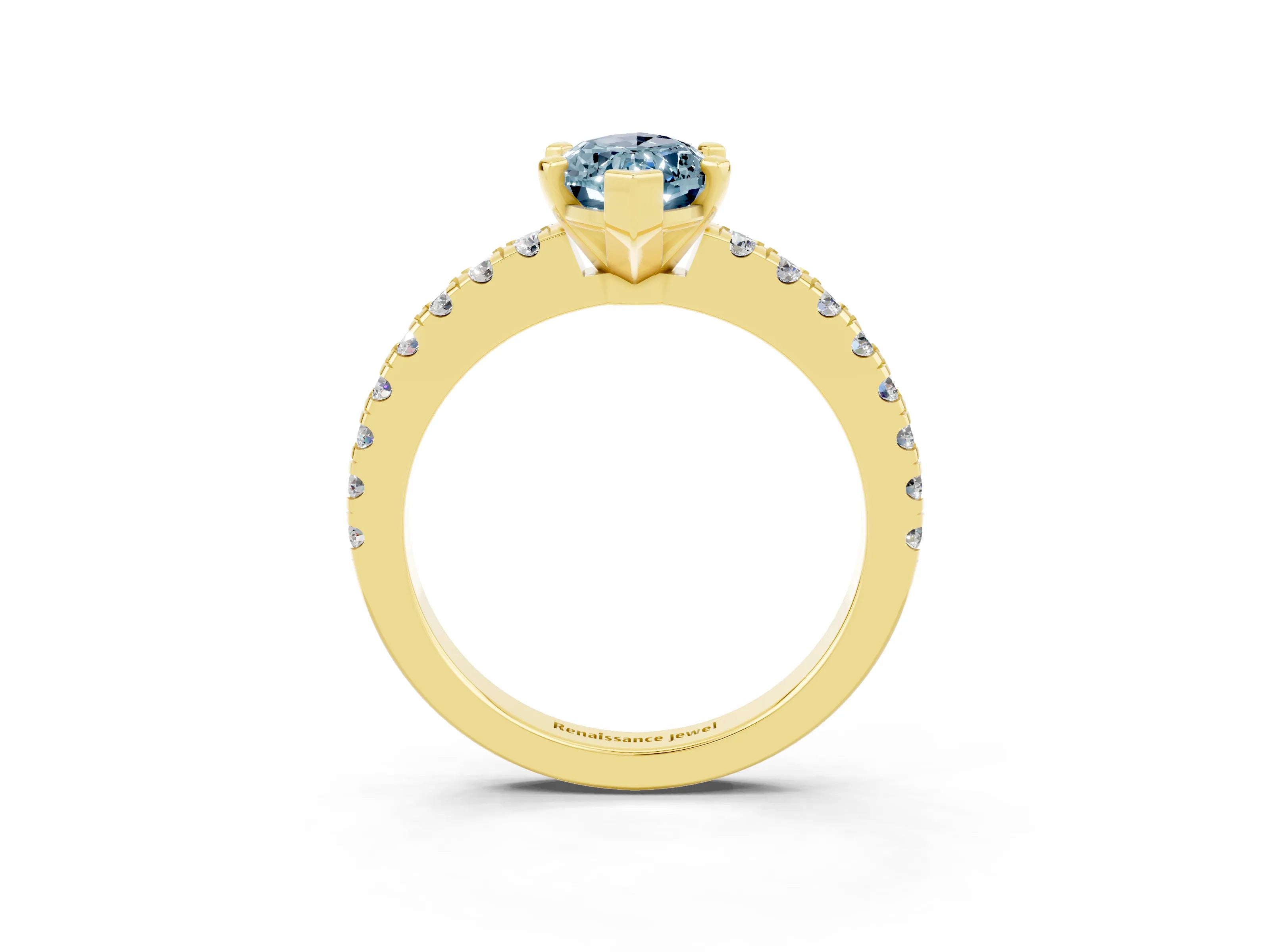 Yellow gold Marquise Cut Solitaire Diamond with Pavé Band and Four-Prong Setting_3