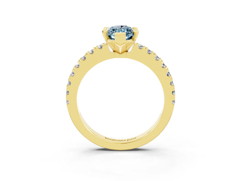 Yellow gold Marquise Cut Solitaire Diamond with Pavé Band and Four-Prong Setting_3