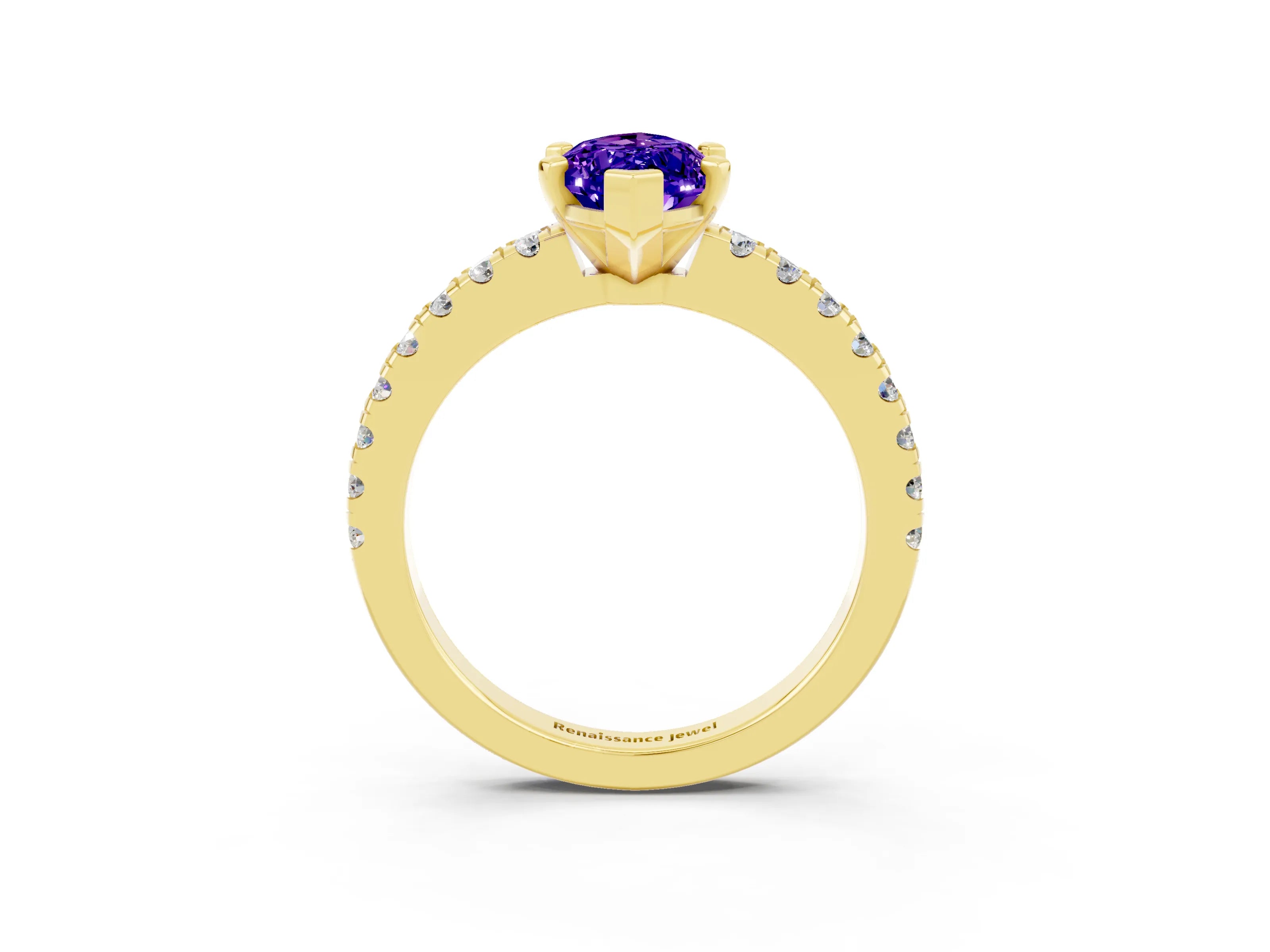 Yellow gold Marquise Cut Solitaire Diamond with Pavé Band and Four-Prong Setting_3