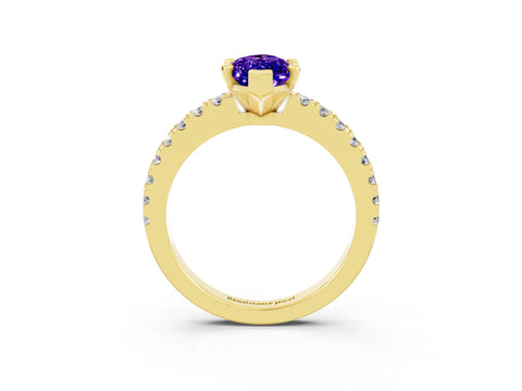 Yellow gold Marquise Cut Solitaire Diamond with Pavé Band and Four-Prong Setting_3