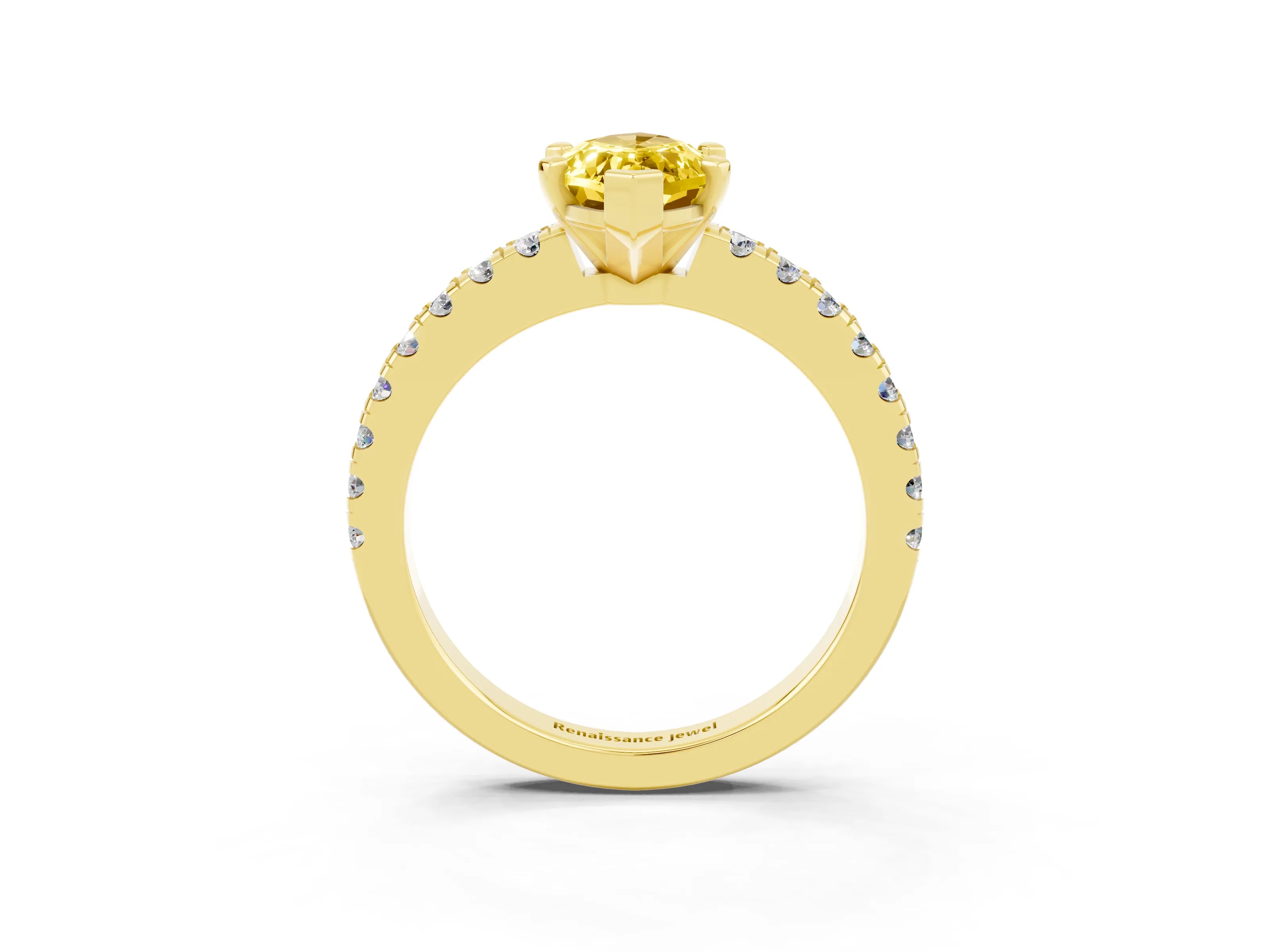 Yellow gold Marquise Cut Solitaire Diamond with Pavé Band and Four-Prong Setting_3