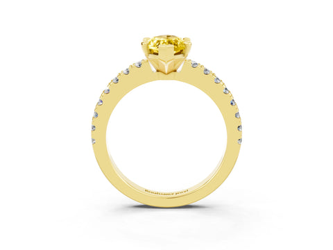 Yellow gold Marquise Cut Solitaire Diamond with Pavé Band and Four-Prong Setting_3