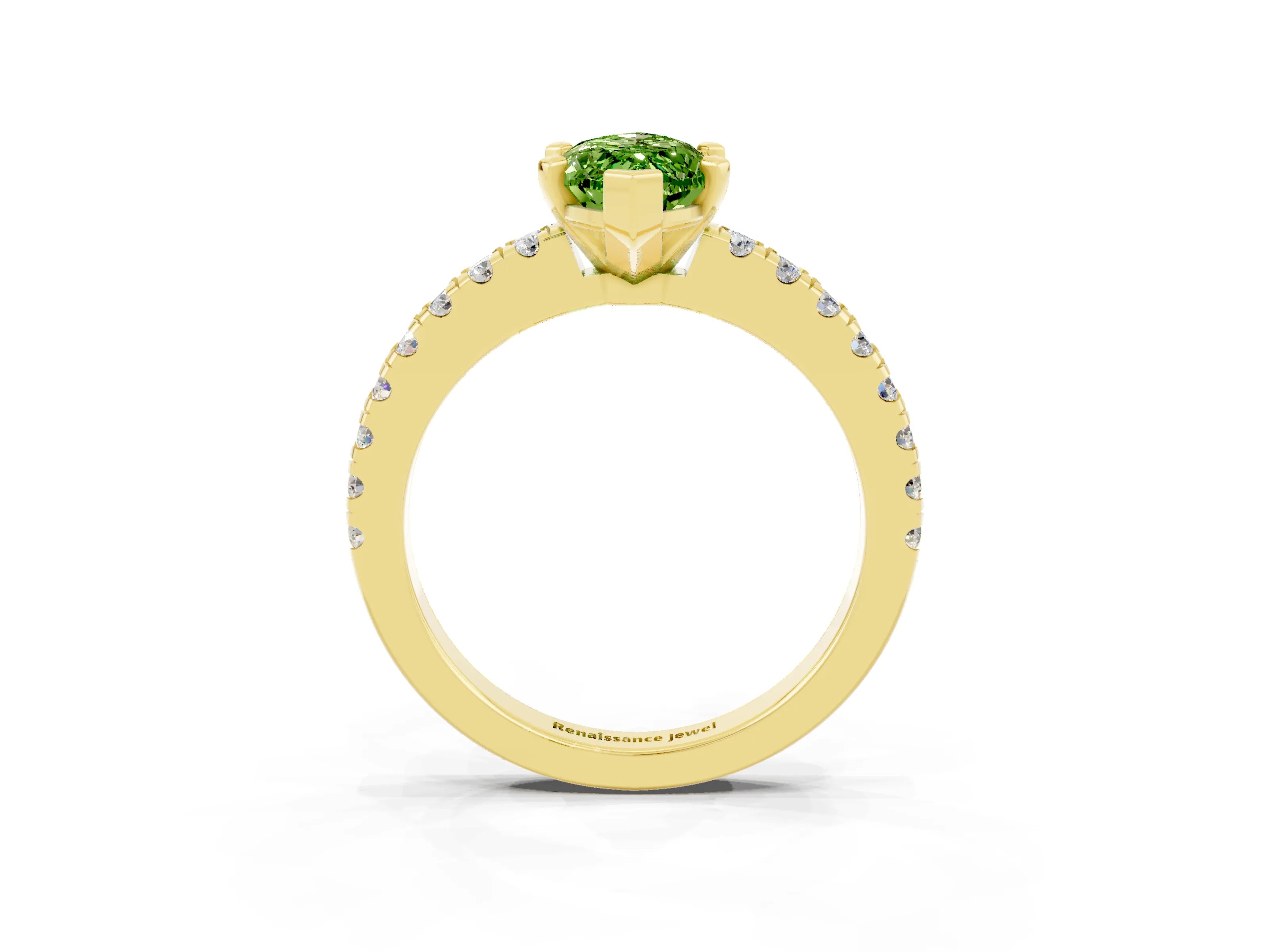 Yellow gold Marquise Cut Solitaire Diamond with Pavé Band and Four-Prong Setting_3