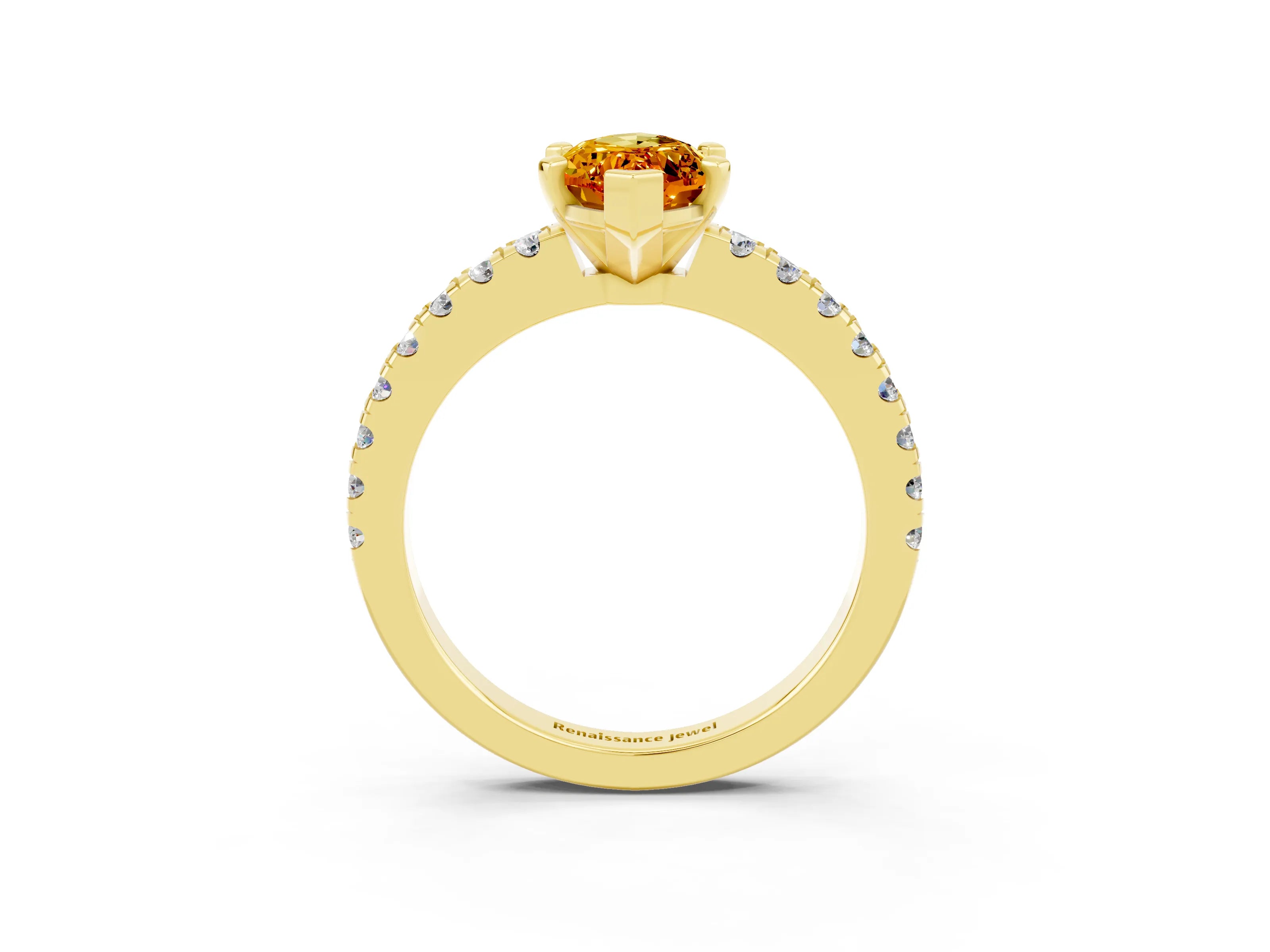 Yellow gold Marquise Cut Solitaire Diamond with Pavé Band and Four-Prong Setting_3