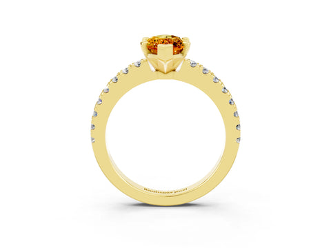 Yellow gold Marquise Cut Solitaire Diamond with Pavé Band and Four-Prong Setting_3