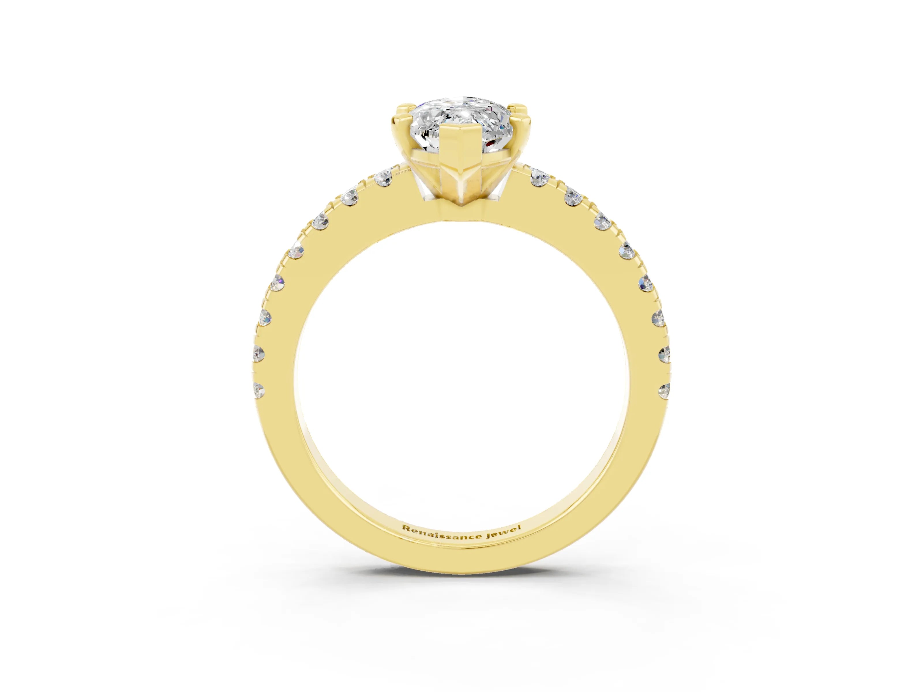 Yellow gold Marquise Cut Solitaire Diamond with Pavé Band and Four-Prong Setting_3