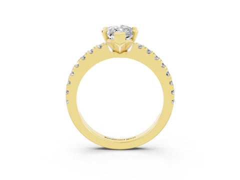 Yellow gold Marquise Cut Solitaire Diamond with Pavé Band and Four-Prong Setting_3