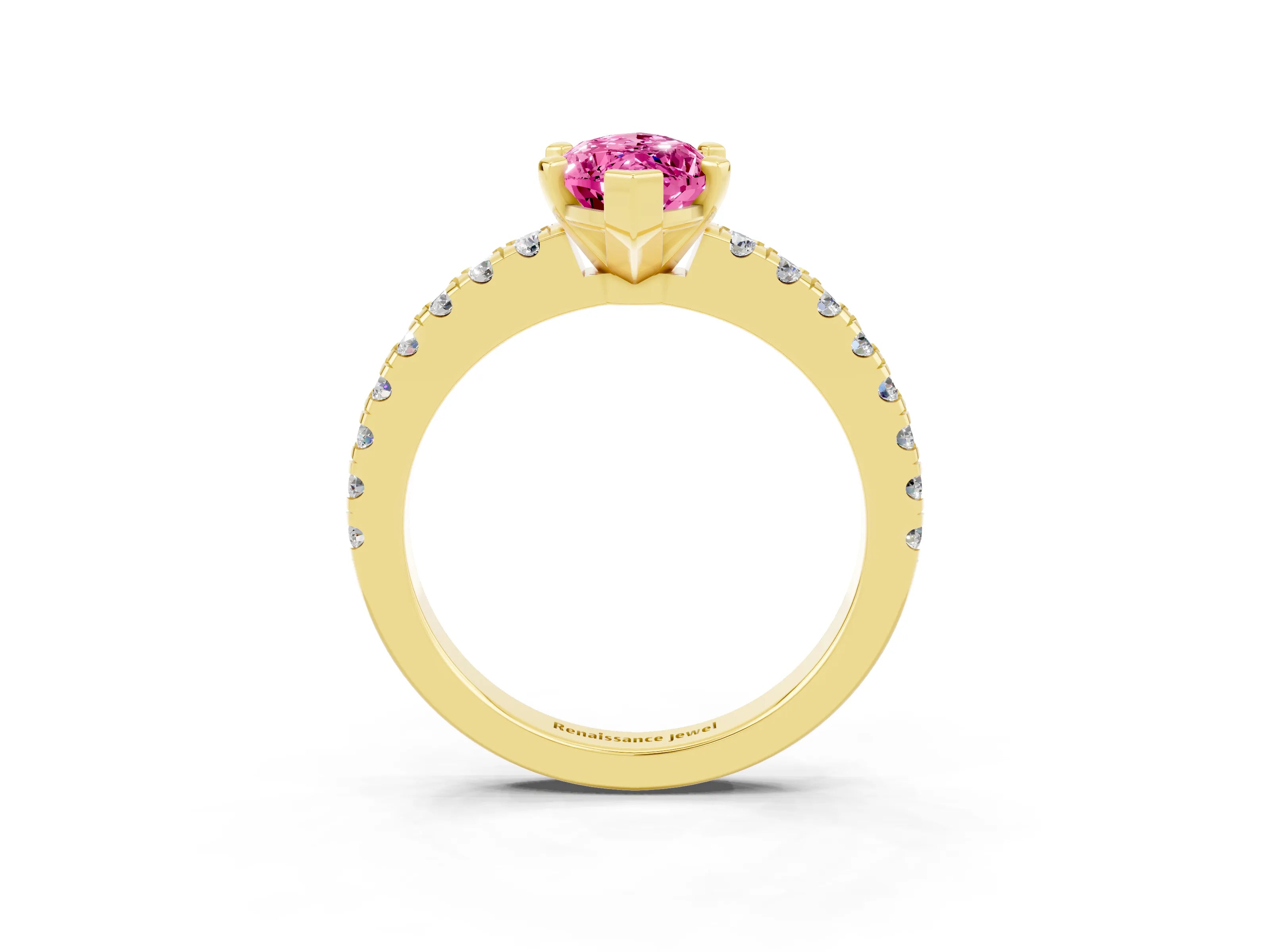 Yellow gold Marquise Cut Solitaire Diamond with Pavé Band and Four-Prong Setting_3