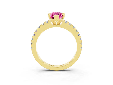 Yellow gold Marquise Cut Solitaire Diamond with Pavé Band and Four-Prong Setting_3