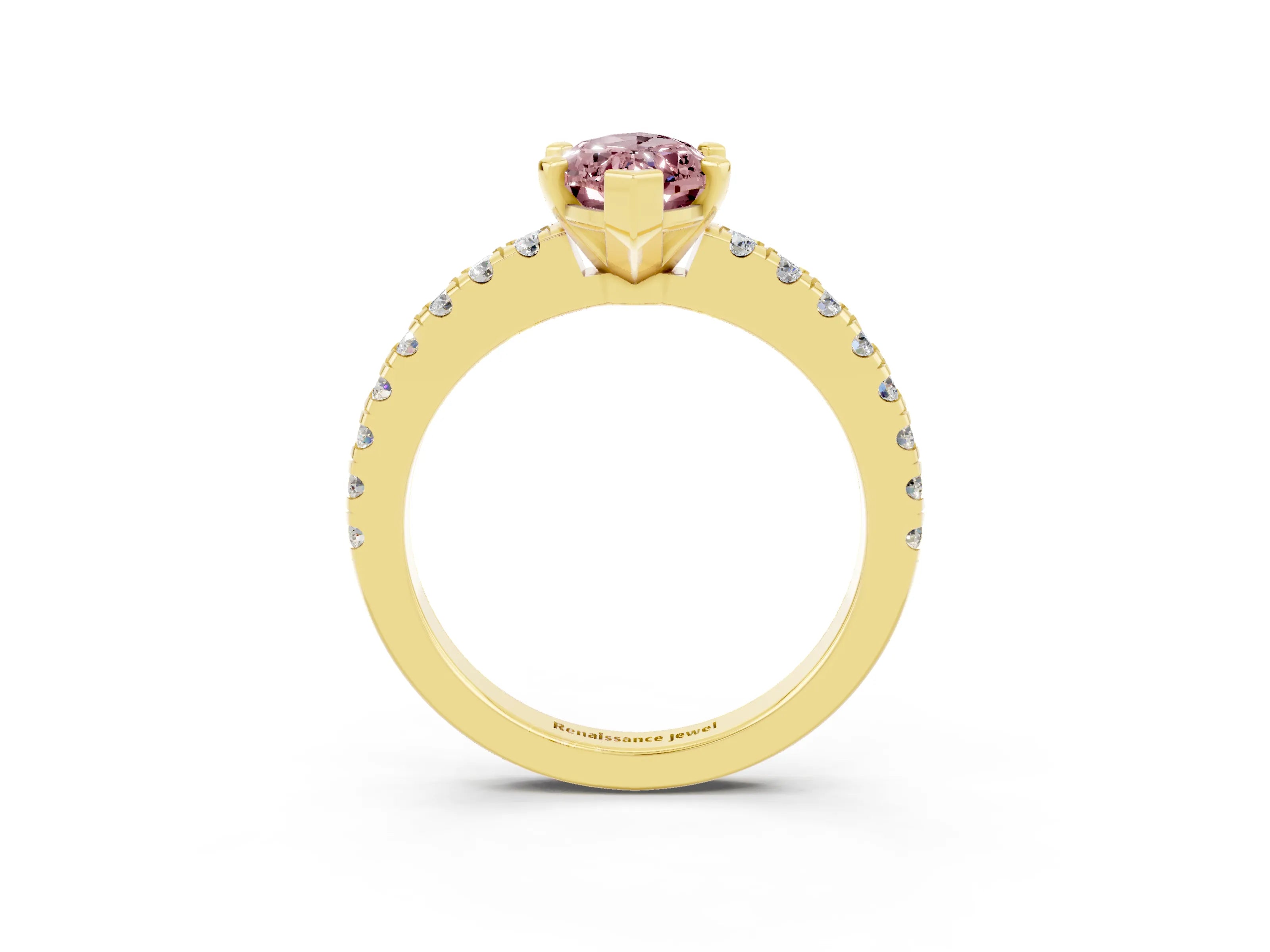 Yellow gold Marquise Cut Solitaire Diamond with Pavé Band and Four-Prong Setting_3